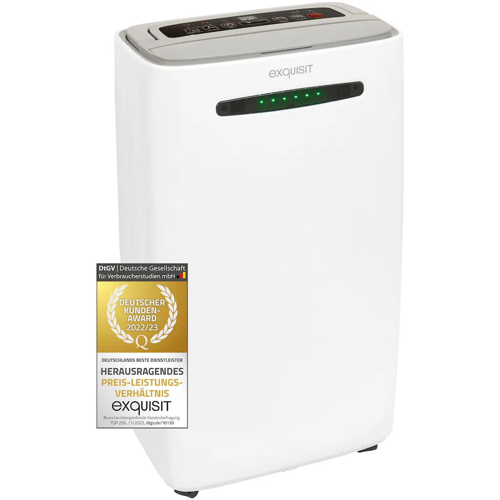exquisit Luftentfeuchter ?LE 2055 wes?, Entfeuchtung 20 l/Tag, Tank 5,5 l, mobiles Ger?t, Frost- & Â¨Â¹berlaufschutz