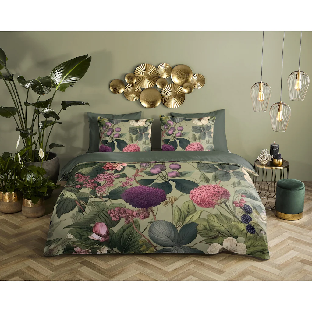 Descanso Wendebettw?sche ?Onaz?, Satin, Rei?verschluss, Paspel, Biese, Wendeoptik, Luxe, Blumen, GrÂ¨Â¹n