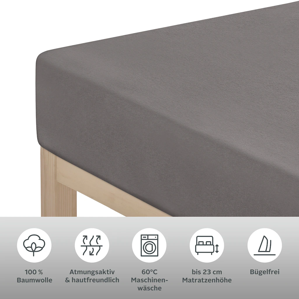 andas Spannbettlaken ?Greta, Bettlaken, Edel Jersey, Premium Qualit?t in 150 g/m2, hohe Fadendichte, mit Gummizug, 100% hautfreundliche Baumwolle, nachhaltig, unterstÂ¨Â¹tzt die Initiative Cotton made in Africa, bÂ¨Â¹gelfrei, trocknergeeignet, (1 St.)