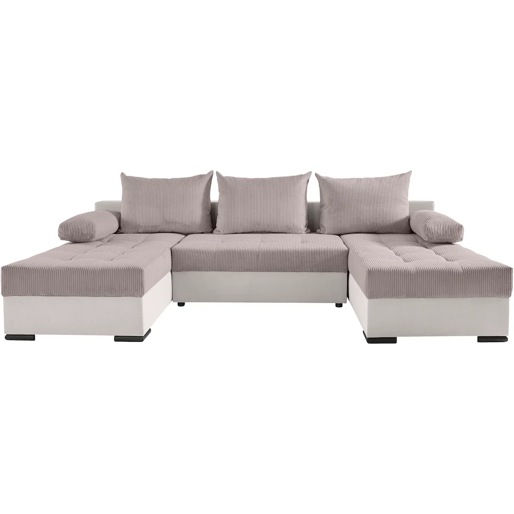 COLLECTION AB Wohnlandschaft ?Josy, U-Form, Schlafsofa mit Bettkasten?, (Cord-/Mix), flexible Recamiere, Breite: 269cm, inklusive RÂ¨Â¹ckenkissen, Cord/Mix