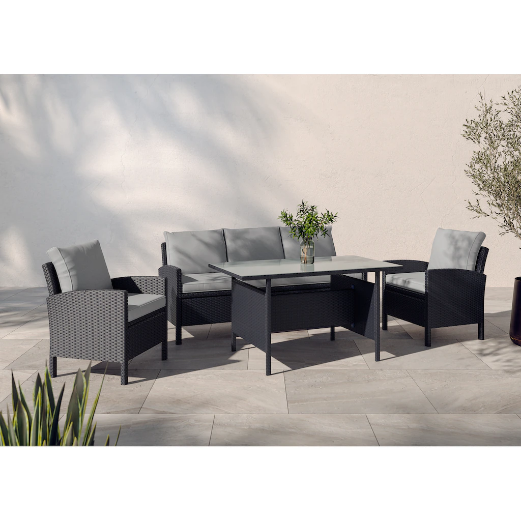 KONIFERA Gartenlounge-Set ??Brooklyn??, (Set, 12 tlg., 1x 3er Sofabank, 2 Sessel, Tisch 66x120x74 cm, inkl. Auflagen), Stahl/Polyrattan
