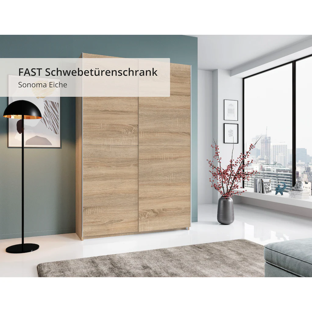 Schlafkontor SchwebetÂ¨Â¹renschrank ?Heimo/Fast Schrank Kleiderschrank Garderobe?, geringe Tiefe, ausziehbarer Kleiderstange, Garderobenschrank, 6 B?den