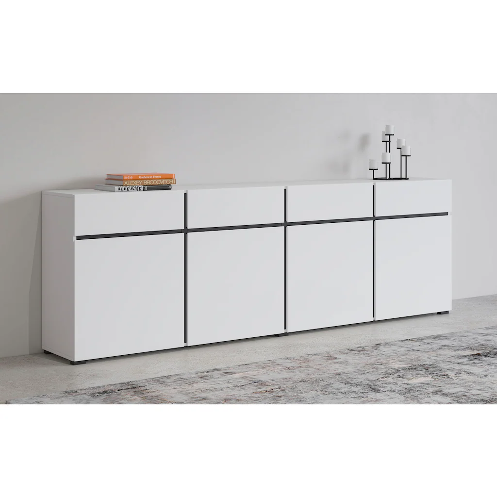 INOSIGN Sideboard ?Cross,Breite 225 cm, moderne grifflose Kommode,4 TÂ¨Â¹ren/4 Schubk?sten?, Schubladenschrank mit viel Stauraum, Einlegeb?den verstellbar