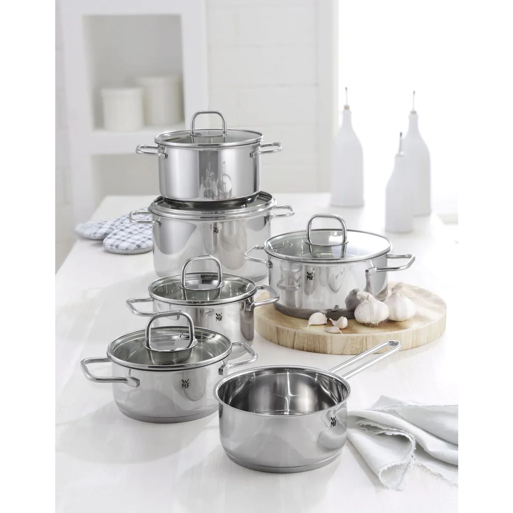WMF Topf-Set ?Inspiration?, Cromargan? Edelstahl Rostfrei 18/10, (Set, 11 tlg., 1 Bratentopf ? 16/20cm, 1 Fleischtopf ? 16/20/24cm, 1 Stieltopf ? 16cm), Induktion