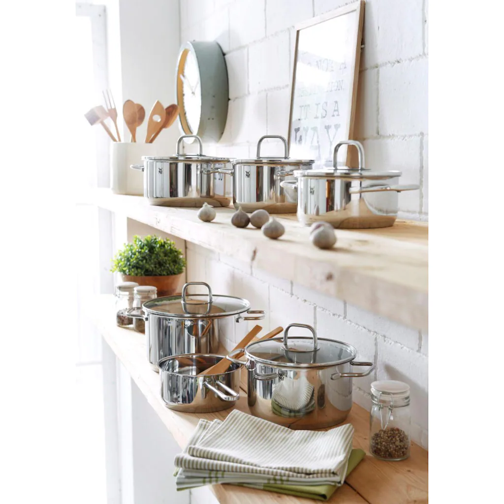 WMF Topf-Set ?Inspiration?, Cromargan? Edelstahl Rostfrei 18/10, (Set, 11 tlg., 1 Bratentopf ? 16/20cm, 1 Fleischtopf ? 16/20/24cm, 1 Stieltopf ? 16cm), Induktion