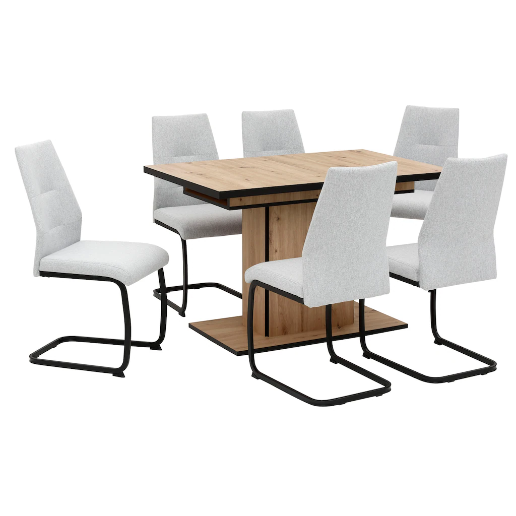 HELA Essgruppe ?Ariana?, (Set, 7 tlg., 1 Tisch / 6 StÂ¨Â¹hle), ausziehbar 120 -160 cm, Stuhlbezug ?kotex zertifiziert, waterfree