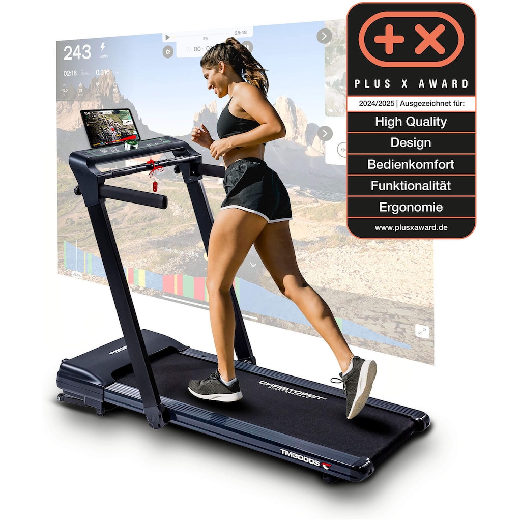Christopeit Sport? Laufband ?TM 3000S?, (Bluetooth-Funktion, integrierte Transportrollen und Tablethalterung), bis max. 16 km/h, klappbar
