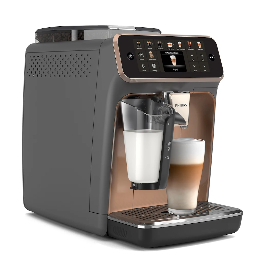 Philips Kaffeevollautomat ?EP5544/80 5500 Series, 20 Kaffeespezialit?ten (hei? oder eisgekÂ¨Â¹hlt),?, LatteGo-Milchsystem, SilentBrew Technologie, Grau/Kupfer
